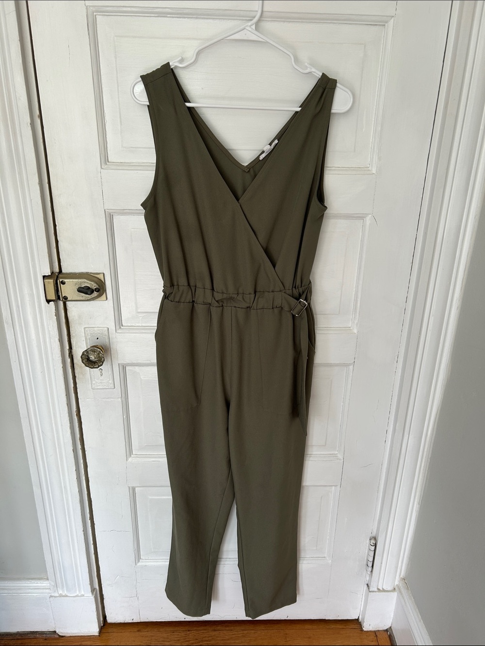 Blu Pepper Olive Green Sleeveless Wrap-Front Jumpsuit
